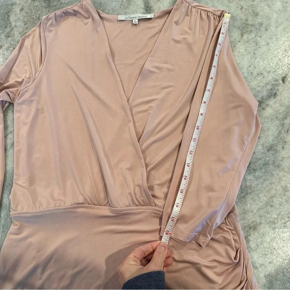 Lovers + Friends Body Con Light Pink Deep V Neck Long Sleeve Mini Dress Size L - Picture 8 of 12